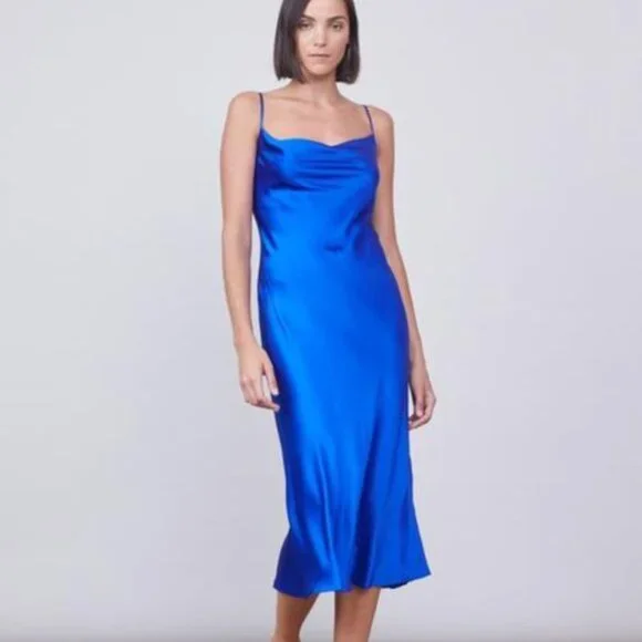 ALLEN SCHWARTZ Celia 100% Silk Blue Cowl Neck Midi Dress - Picture 1 of 8